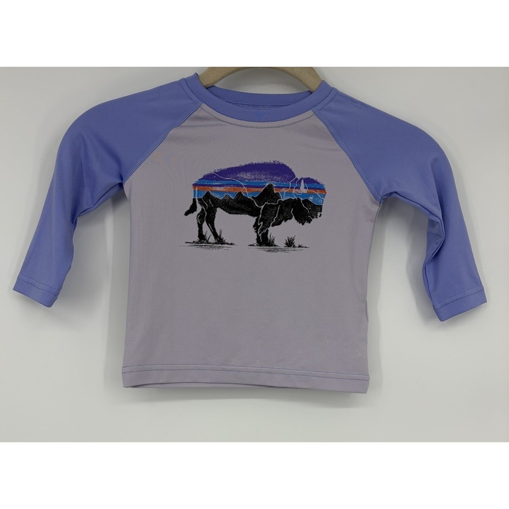 Patagonia Size 6-12 Months Long Sleeve Rash Guard Purple Buffalo Kids Swim Top